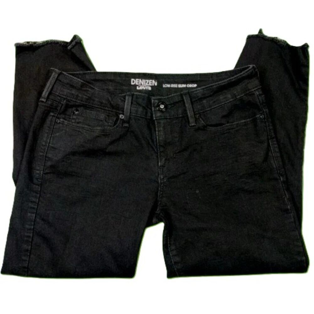 Denizen Levi's Low Rise Slim Crop Black Jeans W29 Distressed Raw Hem Stretch